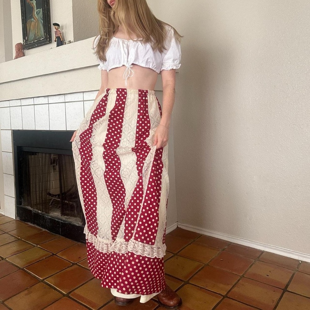 Vintage 70s Polkadot Hippie Boho Prairie Skirt